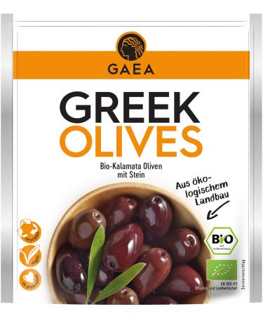 GAEA Organic Kalamata Olives with Stone | 8 x 150g | Natural & Aromatic | Ideal for snacks and salads Black Organic with Stone