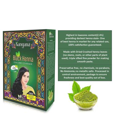 Kangana Black Henna Hair Dye Powder for 100% Grey Coverage - 6 Pouches, 60g | Natural Black Henna Hair Color - Buy Online on SooperMarket.com