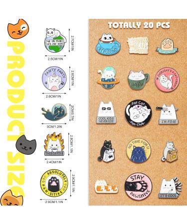 20 Piece Cat Enamel Pins Set - Cute Novelty Cartoon Animal Brooch Pins for Backpacks, Clothing, Bags & Jackets - Buy Online on SooperMarket.com