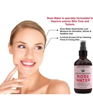 Organic Rose Water Spray for Face & Hair - 4 oz Alcohol-Free Toner & Makeup Remover - Anti-Aging Beauty Mist - Hydrating Facial Care by Simplified Skin - Buy Online on SooperMarket.com