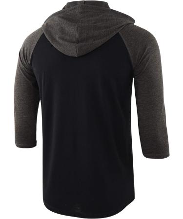KNQR Mens Casual Raglan 3/4 Sleeve Hoodie Baseball Henley T-Shirt XL - True Black/Heather Charcoal - Buy Online on SooperMarket.com