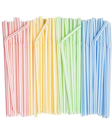 200 Pack Flexible Disposable Plastic Drinking Straws - 7.75" High - Assorted Colors Striped Assorterd Colors - 200