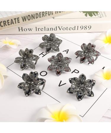 Exquisite Crystal Rhinestone Hair Claw Clips - Set of 6 | Non-Slip Flower Barrettes for Women and Girls | Vintage Hair Accessories - 3 Colors - Buy Online on SooperMarket.com