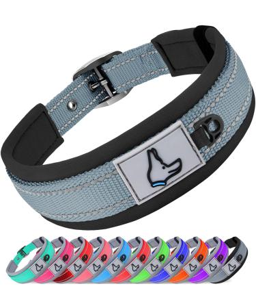 Joytale dog collar softly padded neoprene collars for large dogs nylon reflective wide collar dog gray l (1 Pack) gray