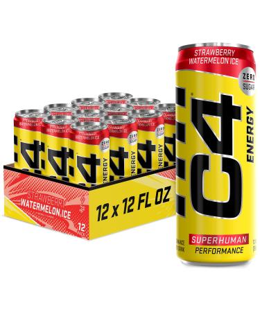 C4 Energy Drink 12oz (Pack of 12) - Strawberry Watermelon Ice - Sugar Free Pre Workout Performance Drink with No Artificial Colors or Dyes Strawberry Watermelon Ice 12 Fl Oz (Pack of 12)