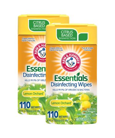 Arm & Hammer Essentials Disinfecting Wipes Lemon Orchard 2-Pack 110 Count 220 Wipes Volcano