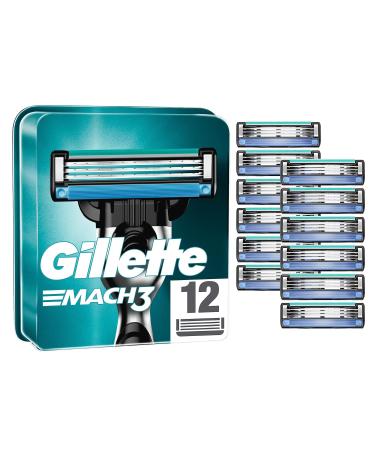 Gillette Mach3 razor blades 12 replacement blades for wet razors for men with 3-blade 12 pieces (1 pack)