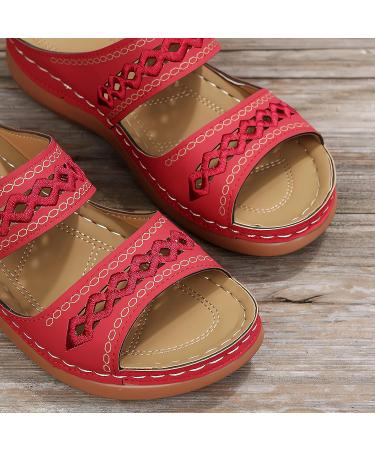 2023 Women's Orthopedic Arch Support Sandals - Blue Leather Diabetic Walking Wedge Sandals for Wide Width Comfort - Buy Online on SooperMarket.com