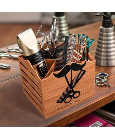 Professional Salon Scissor Shear Holder Box - Brown Wooden Desktop Storage for Hairdressers & Groomers | 4-Grille Sponge Holder with Comber Clips Stand - Buy Online on SooperMarket.com