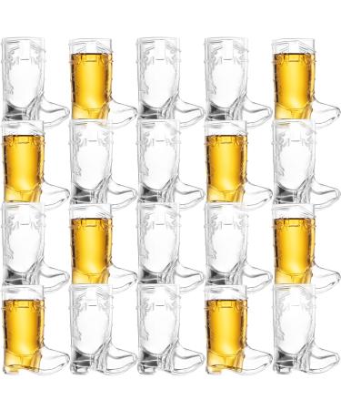 Cowboy Boot Shot Glasses - (Bulk Pack of 24) Mini Reusable and Disposable Clear Plastic Shot Glass Cups for Themed Birthday Parties Decorations and Cowboy Bachelorette Party Favors, Holds 1-Oz