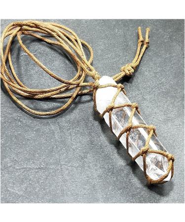 Natural Crystal Rough Natural Crystal Rough Natural White Amethyst Quartz Crystal Column Pendant Stone Reiki Hangings Craft with Weave Rope - Buy Online on SooperMarket.com