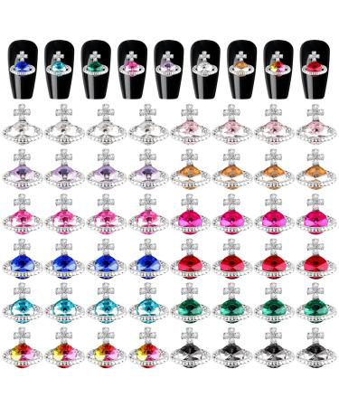 60Pcs Planet Nail Art Charms  Kalolary 3D Glitters Nail Rhinestones with Saturn Shape Gem Crystals Jewelry Nail Studs for DIY Nail Art Decoration(12 Colors)