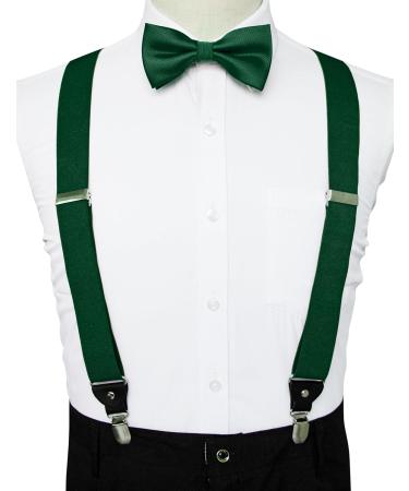 JEMYGINS Mens Suspenders & Bow Tie Set - Dark Green Four Clips & Elastic Back Strap Perfect for Weddings & Formal Events - International Shipping Available - Buy Online on SooperMarket.com