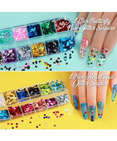 Teenitor 3D Flower Nail Stickers Set with Glitter, Butterfly, Heart Sequins, and Nail Foil - 12 Self-Adhesive Sheets for Nail Art Decoration - Buy Online on SooperMarket.com