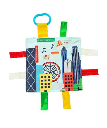Baby Jack & Co 8x8  Learning Lovey Chicago Illinois Tag Toys for Babies - Baby Crinkle Toys - Soft & Safe - Learn USA Cities and Shapes - Ideal Baby Toy & Gift BPA Free w/ Stroller Clip
