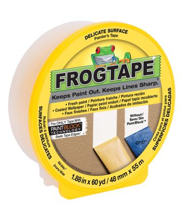 FROGTAPE 280222 Delicate Surface Painter's Tape with PaintBlock  1.88 inch width  Yellow Yellow 1.88 inch width 60 Yds Single Roll