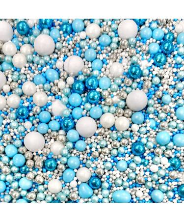 Blue White Metallic Silver Sprinkles birthday cupcake cake toppers pearls balls baby shower boy male baking supplies chocolate balls teal green mint pearls edible RIPTIDE