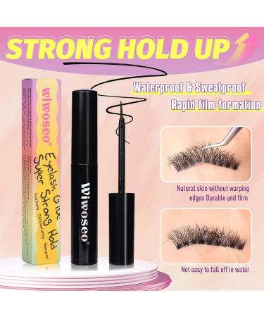 Super Strong Hold Lash Glue - Waterproof Black Eyelash Adhesive for Strip & Cluster Lashes | Fast Drying 5ml - Wiwoseo - Buy Online on SooperMarket.com