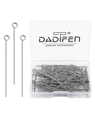 DADIFEN 304 Stainless-Steel Eye Pins for Jewelry Making 24 Gauge Silver Head Pins 0.6x40mm 200pcs/Box Open Eye Pins for DIY Making Earring Necklace Bracelets Dangle Charm Jewelry Findings Eyepins