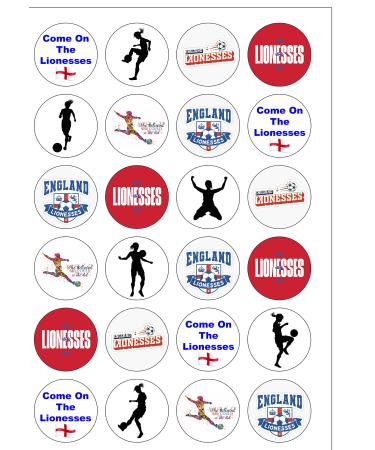 24 Precut Round Women Girl Football Sport Lionesses Edible Wafer paper Cake Cupcake Toppers
