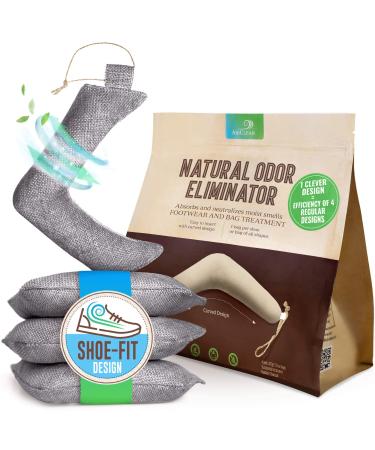 AirClear Bamboo Charcoal Shoe Deodorizer Bags - Natural Fresh Air Purifier Bags For Shoes, Bags & Clothes - Eliminate Odors and Harmful Air Particles in Footwear & Bags - 3.5oz/100g 4 Pack I Grey 4x100g Shoe-Fit Grey