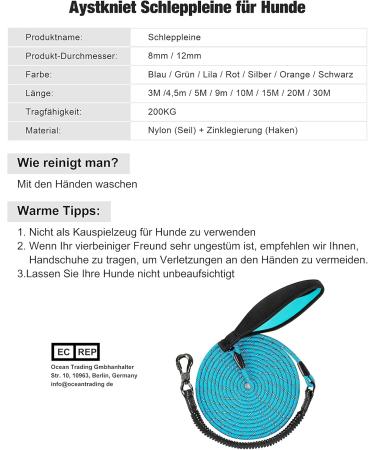 Buy Aystkniet 20m Reflective Bungee Leash for Large Dogs (Up to 80kg) - Padded Handle Lockable Hook - Durable Day & Night Walking Leash - Blue - Buy Online on SooperMarket.com