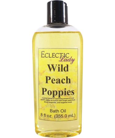 Wild Peach Poppies Bath Oil by Eclectic Lady - Scented Bath Oil - Relaxing & Moisturizing Bathing Oil - Fragrance Body Oil For Dry & Rough Sensitive Skin - Body Daily Nourishing Shower Oil (8 oz) 8 Ounce