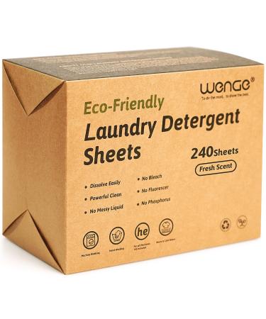 Wenge Laundry Detergent Sheets Eco-Friendly 240 Sheets No Plastic Jug Liquidless Technology Hypoallergenic Washing Sheets for Home Dorm Travel Camping Hand Washing Clean No Mess Fresh Scent Fresh Linen Scent 1 Count (Pack of 240)