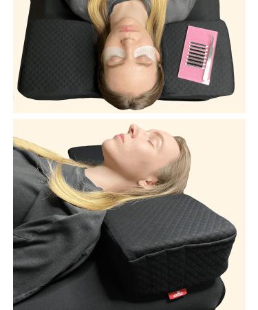 Curved Memory Foam Pillow for Eyelash Extensions - 2 Pillows Bundle with Neck & Back Support Tool Pockets (Black - Buy Online on SooperMarket.com