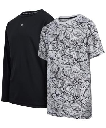 RBX Boys' Athletic T-Shirt - 2 Pack Active Performance Dry-Fit Sports Tee (Size: 4-16) Grey/Charcoal 14-16