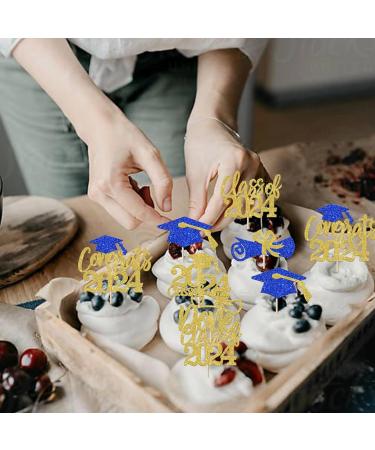 Rsstarxi 24 Pack Class of 2024 Cupcake Toppers 2024 Graduation Food Appetizer Picks 2024 Congrats Grad Cap Done Diploma Cupcake Picks for 2024 Graduation Theme Party Cake Decorations Gold Blue - Buy Online on SooperMarket.com