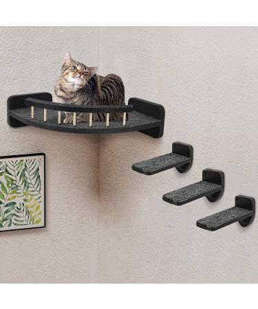 Cat Hammock with 3 Steps - Wall Mounted Cat Climbing Shelf & Scratching Post - Indoor Cat Shelves and Perches - Plush Covered - Black - Buy Online on SooperMarket.com