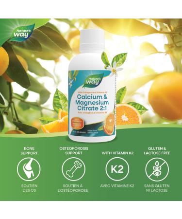 Nature's Way Calcium and Magnesium Citrate 2:1 - Liquid Supplement with Vitamin D3 Vitamin K2 and Collagen Helps Support the Maintenance of Bones and Teeth Orange Flavour 500 mL - Buy Online on SooperMarket.com