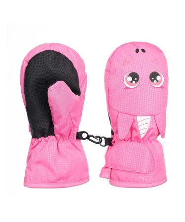 FAYHIJUN Waterproof Kids Mittens Toddler Winter Cold Weather Thermal Fleece Lined Warm PU Palm Gloves Snow Ski Glove for Age 1-9 Boys Girls Baby Skiiing Snowboarding Cycling Running Walking Outdoor Pink unicorn S(Age1-3)