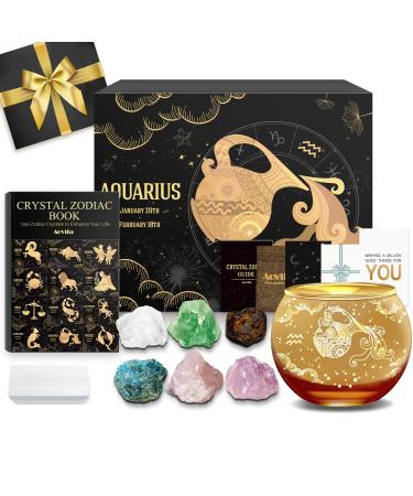 Aovila Aquarius gifts for women Aquarius Tealichter Candlelic Candrum Cryst Stands Crystals Gift Box Set Sodic Sign Astrology Gifts Birthday Gifts For Women Mama Friends Aquarius with Tealight Holder