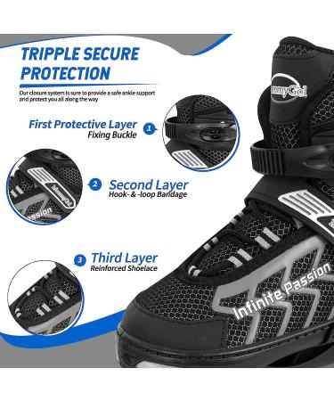 Adjustable Inline Hockey Skates - High Performance Blades for Men and Women - Black - Size Large (5-8US) - Buy Online on SooperMarket.com
