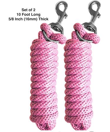 Majestic Ally Pack of 2 Solid Poly Lead Rope for Horses & Livestock 10 Foot Long and 5/8 inch Thick - Replaceable Heavy-Duty Bolt Snap Handmade Soft Broken in Feel (Pink) Pink 10 feet long - Buy Online on SooperMarket.com