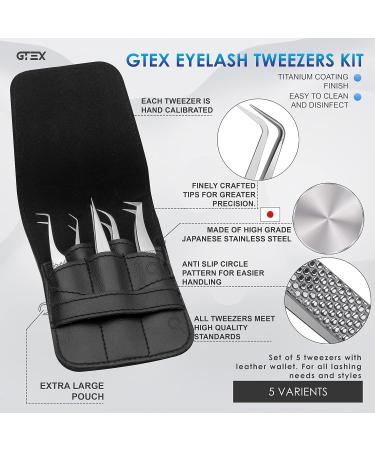 GTEX Circle Grip Lash Tweezers - Japanese Steel, Professional 5 Pack for Eyelash Extensions - Silver - Buy Online on SooperMarket.com
