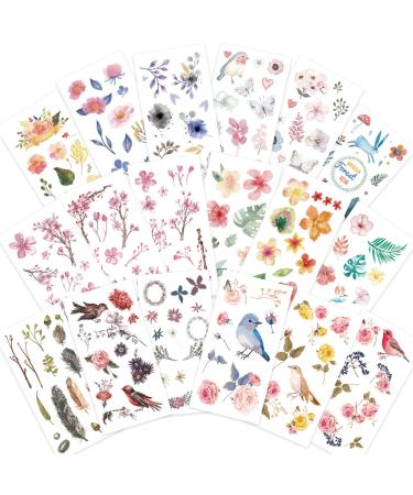 Knaid Watercolor Birds and Flowers Stickers Set - Decorative Sticker for Scrapbooking  Kid DIY Arts Crafts  Album  Bullet Journaling  Junk Journal  Planners  Calendars and Notebook
