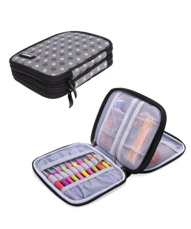 Damero Crochet Hook Case, Organizer Zipper Bag with Web Pockets for Various Crochet Needles and Knitting Accessories, Well Made and Easy to Carry, Medium, Gray Dots (No Accessories Included) Gray Dots Medium (For Up to 6.5'' Needles)