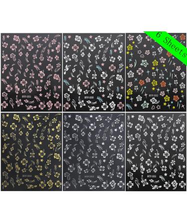 6 Sheets Hibiscus Flower Nail Stickers - Elegant Floral Nail Decals for Spring | Tropical Leaf & French Tip Designs - Buy Online on SooperMarket.com