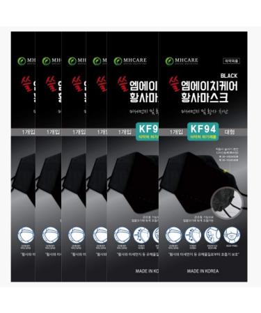 (Pack of 6) Korea Black Disposable KF94_ Face Masks Unisex 4-Layer Filters Breathable Comfortable Adjustable Strap Nose Mouth Covering Dust Mask Made in Korea.