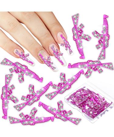 Loopeer 40 Pcs 3D Pink Gun Nail Charms Shiny Diamond Guns Metal Nail Decorations Rhinestones Silver Weapon Art Guns Nail Accessories Nail Jewels for Nail Art Jewelry Making Acrylic Nails DIY