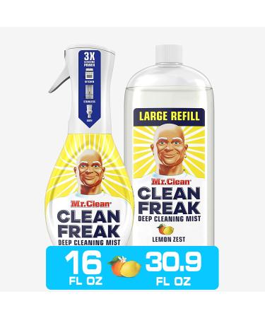 Mr. Clean All Purpose Cleaner, Clean Freak Mist Cleaning Kit for Bathroom & Kitchen Cleaner, Lemon Scent, Includes 1 Spray Bottle (16 oz) and 1 Large Refill (30.9 oz)