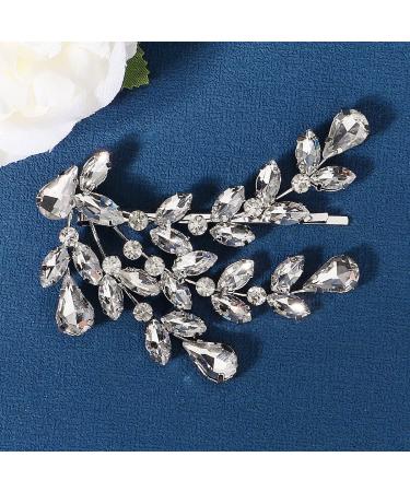 Chargances Bridal Crystal Hair Clip Rhinestone Hair Clips French Barrette Design Wedding Hair Clips Elegant Hair Accessories for Women Girls