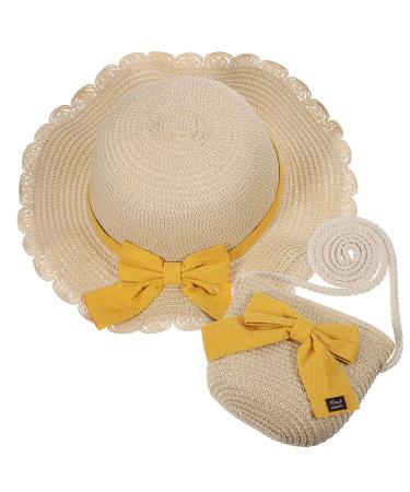 TENDYCOCO Girls Straw Hat And Bag Girls Sun Hat Shoulder Bags Sets For Kids MA khaki