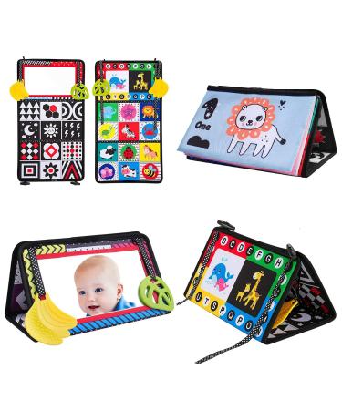 Zenovate baby mirror toys baby toys 0 3 6 9 12 months foldable prone to toys baby with a crackling book developed contrast montessori toys baby for newborn 0-12 months