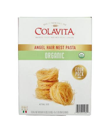 Colavita Organic Angel Hair Nest Pasta  Capellini Thin Spaghetti 4 Pack (1lb / 16 oz each) Imported from Italy