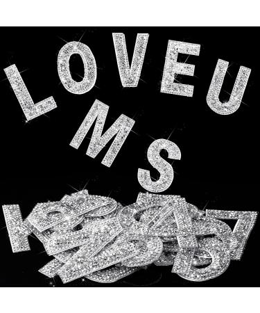 37 Pieces Rhinestone Letter Stickers Large Glitter Alphabet Stickers Number Crystal Self Adhesive Stickers Iron on Letters for Clothing Art Crafts DIY Decors (White)