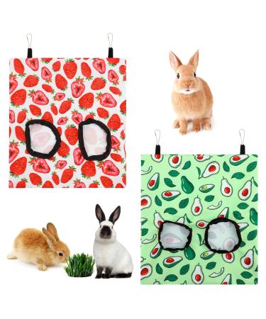 2 PCS Rabbit Hay Feeder Hanging Hay Feeding Bag Hay Feeder Guinea Pig Small Animal Feeder Storage Racks with 2 Holes Rabbit Hay Bags Pet Food Bags for Bunny Chinchilla Hamster